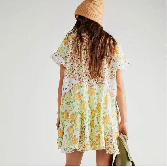 NWT Free People Wildflower Patchwork Mini Dress Medium - Picture 4 of 13